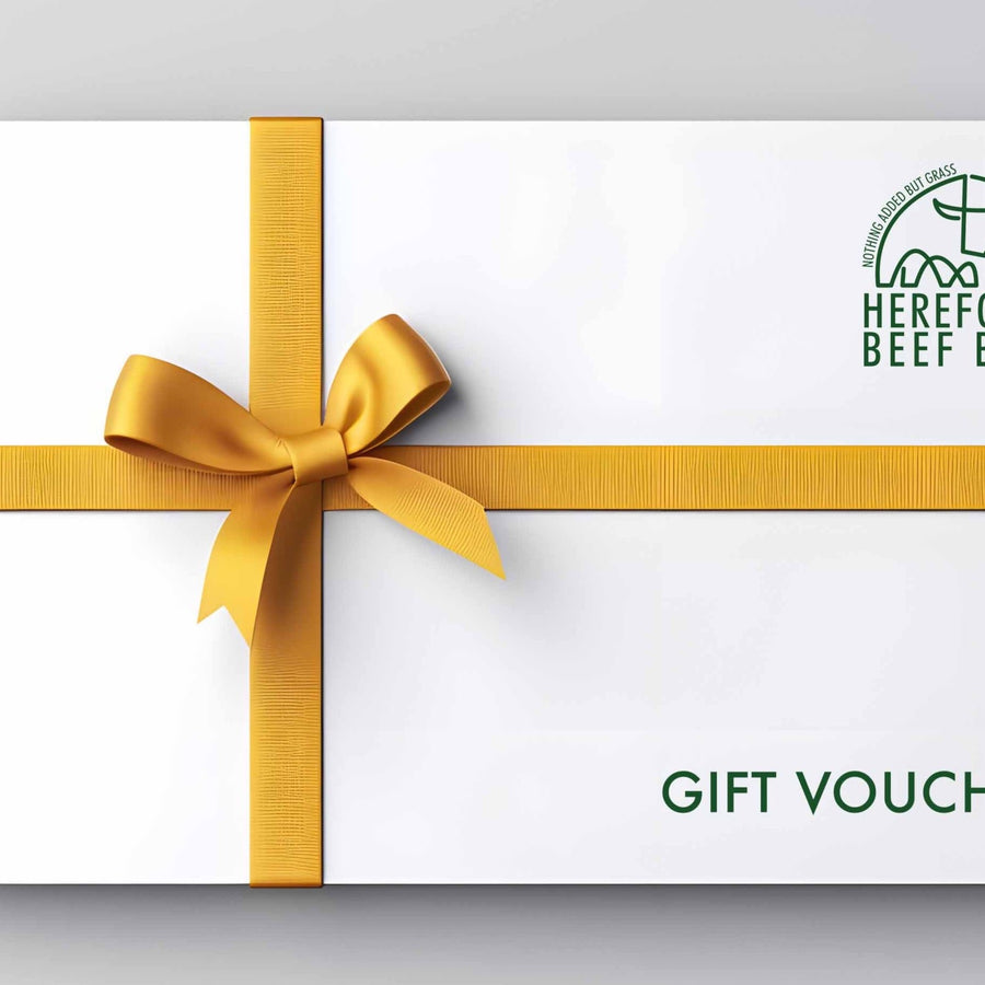 Hereford Beef Box digital gift voucher with gold ribbon