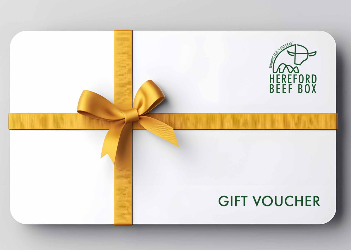 Hereford Beef Box digital gift voucher with gold ribbon