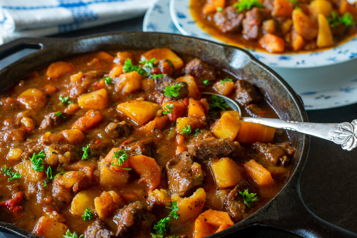 Hearty beef stew with potatoes and carrots